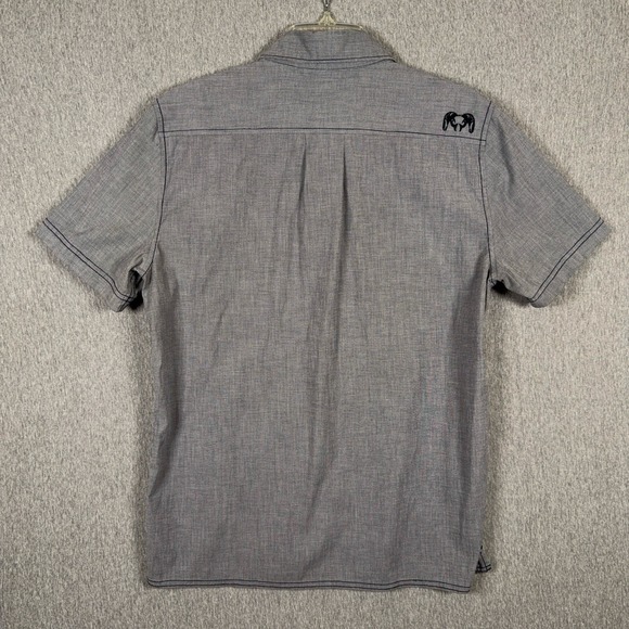 KUIU Shirt Basin Short Sleeve Button Up Blue Mens Medium Heathered Steel Camp - Picture 2 of 14